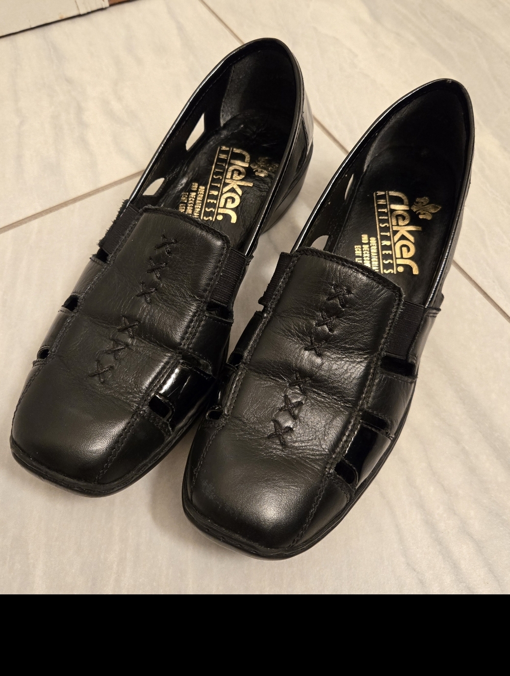Rieker Antistress Vintage Celia Black Leather Slip On Loafer Size 6.5 Womens